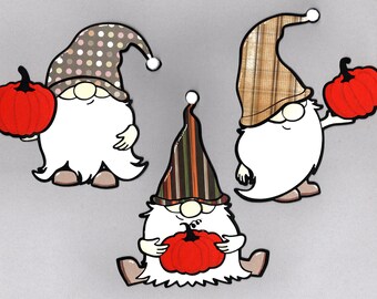 Fall  Gnomes with Pumpkins for card or scrapbook layout die cut embellishment