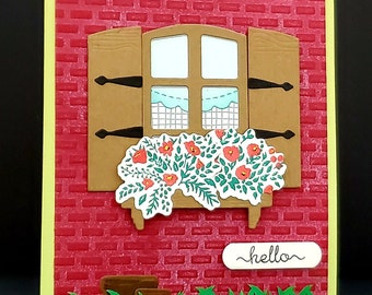 greeting card, window with plants
