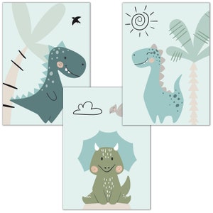 Bilderzeile® Póster de dinosaurios para habitación infantil, imágenes decorativas para la habitación del bebé, imágenes infantiles, dinosaurios, imágenes de pared DIN A4, sin marco, juego de 3 #17