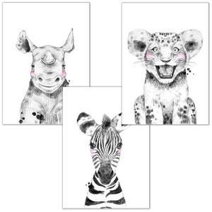 Poster children&#39;s room, 3 pictures for children&#39;s room and baby room decoration, children&#39;s pictures with animals for girls & boys, murals with premium
