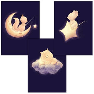 Poster children&#39;s room, 3 pictures for children&#39;s room and baby room decoration, children&#39;s pictures with animals for girls & boys, murals with premium