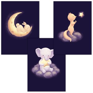 Poster Kinderzimmer, 3 Bilder für Kinderzimmer und Babyzimmer Deko, Kinderbilder mit Tieren für Mädchen & Jungen, Wandbilder mit Premium