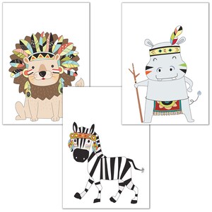 Poster Kinderzimmer, 3 Bilder für Kinderzimmer und Babyzimmer Deko, Kinderbilder mit Tieren für Mädchen & Jungen, Wandbilder mit Premium