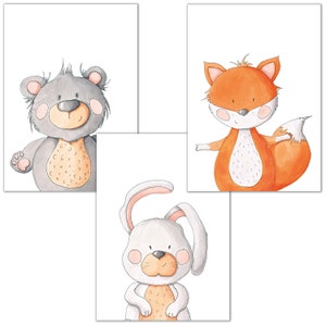 Poster children&#39;s room, 3 pictures for children&#39;s room and baby room decoration, children&#39;s pictures with animals for girls & boys, murals with premium