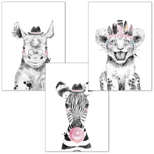 Poster Kinderzimmer, 3 Bilder für Kinderzimmer und Babyzimmer Deko, Kinderbilder mit Tieren für Mädchen & Jungen, Wandbilder mit Premium