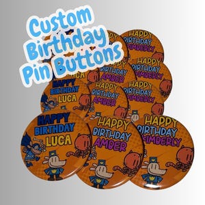 Custom Birthday Pin Button for Kids | 2.25” Cartoon Dog Hero Style Badge | Party Favor | Personalized Button for Boys & Girls