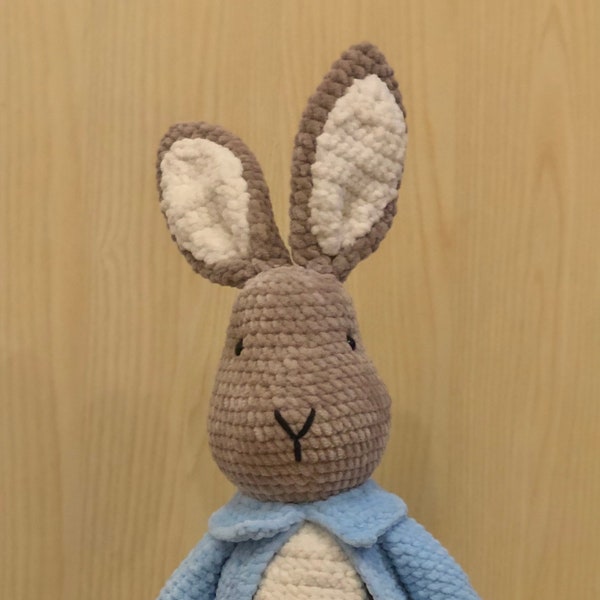 Peter Rabbit crochet handmade plushie toy - 55cm tall doll with blue jacket