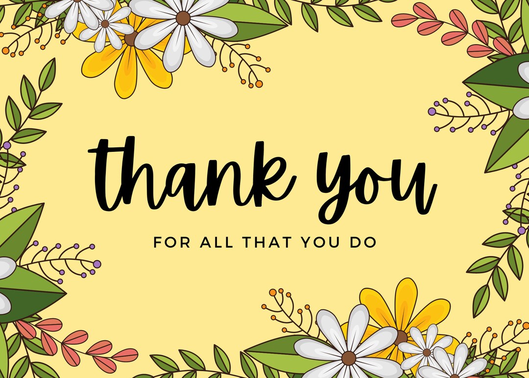 Yellow Floral Printable Thank You Cards Printable Download Flowers