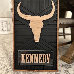 Personalized Western Wood Sign - home decor - barn sign - nursery 3D sign - longhorn - cow - farm theme - rustic wedding