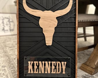 Personalized Western Wood Sign - home decor - barn sign - nursery 3D sign - longhorn - cow - farm theme - rustic wedding