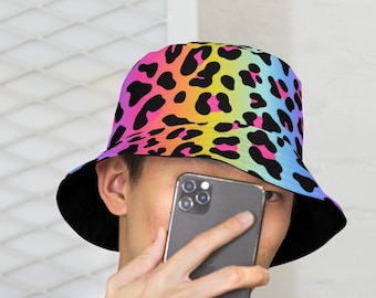 Cover Photo Rainbow Animal Print Faux Fur Costume Y2K Rave Fuzzy Bucket Hat Look no further ? We have the purrrrfect accessory for  main image 3