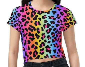 Rainbow Cheetah Print Crop Top T-Shirt | 90s Y2k Fashion Cropped Tee | Neon Animal Print Inspired| Pride Crop Top | Frank Outfit | Lisa Crop