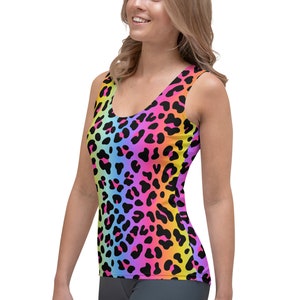 Rainbow Leopard Cheetah Tank | 90s Theme Bachelorette Party Tank Top | Y2K Costume | Rainbow Print Gay Pride