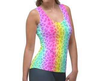 Rave Tank Top Neon Rainbow Leopard Print Festival Rave Wear for Burning Man Women's Rave Outfit Fun Party Tank Lisa Inspired