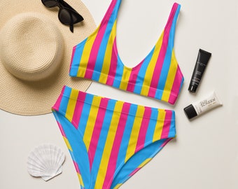 Pansexual Pride High Waisted Bikini Set | Sustainable Recycled Swim Suit | Pan Pride Swimwear