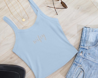 Wifey Fiancee Crop Top Embroidered, Stylish Bride Gift, Custom Embroidered Tank for Bachelorette Party, Wedding Gift