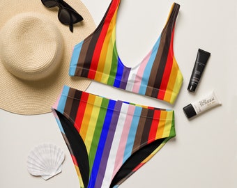 Gay Pride Flag Bikini Set | Progress Pride Flag | Lesbian Bikini