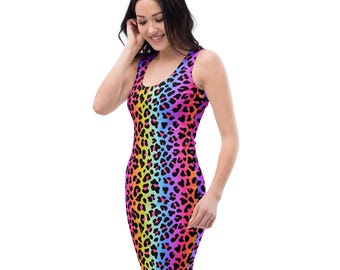Rainbow Leopard Print Dress Bodycon 90s Bachelorette Y2K Outfit Pride Wear Frank Outfit Lisa Dress