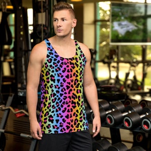 Rainbow Leopard Cheetah Print Tank Top | 90s Party Theme  Shirt | Y2K Muscle Tank | Rainbow Print Gay Pride