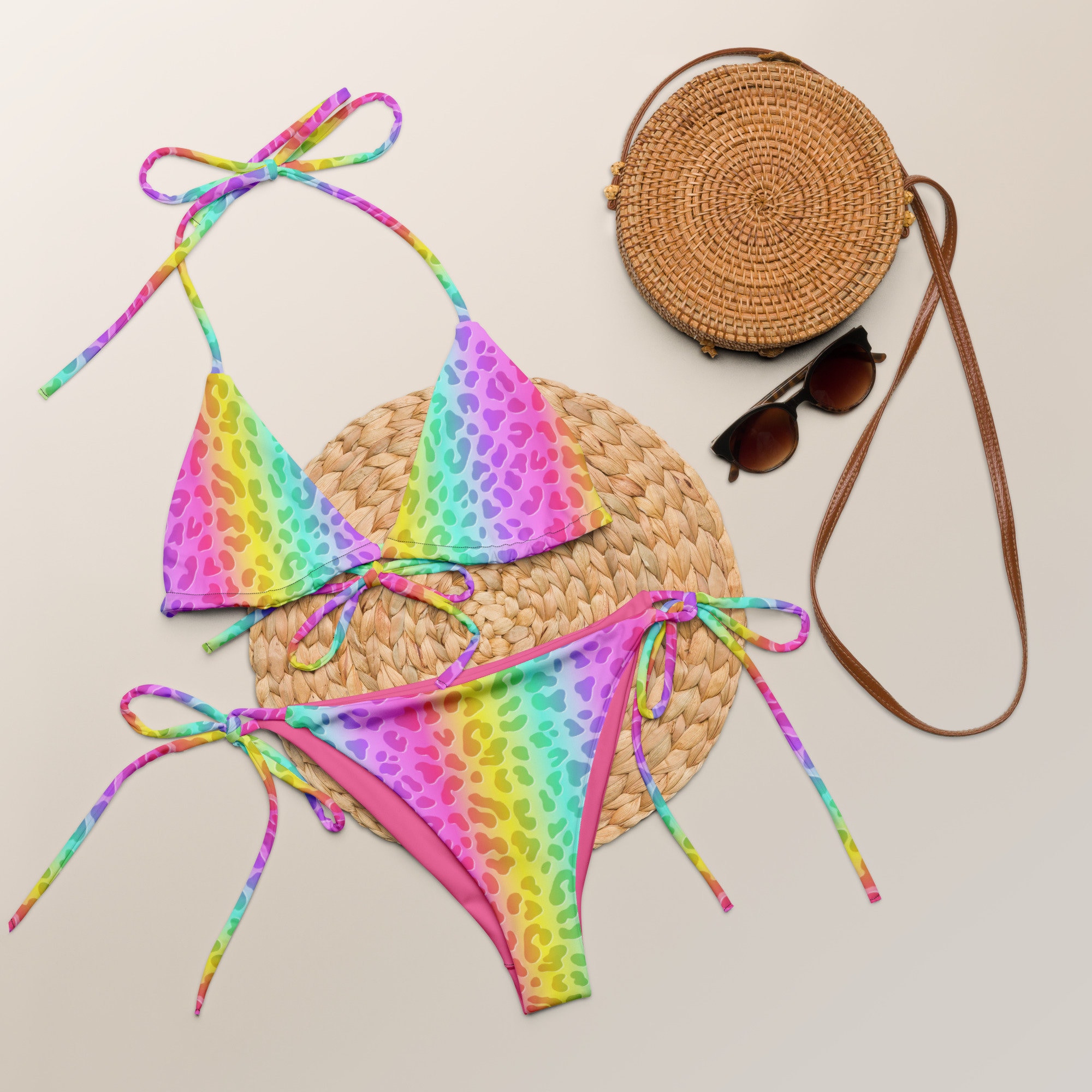 Neon Rave Outfit Rainbow Leopard String Bikini Rave Pool Costume Rave Wear Rave Outfit Burning Man Outfit Rave Outfit Women