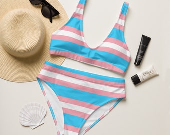 Transgender Pride Flag Bikini | Trans Pride High Waisted Swimsuit