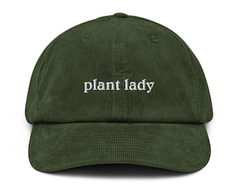 Plant Lady bestickter Cord-Hut | Geschenke für Pflanzenliebhaber Gärtner | Verrückte Pflanzen Dame
