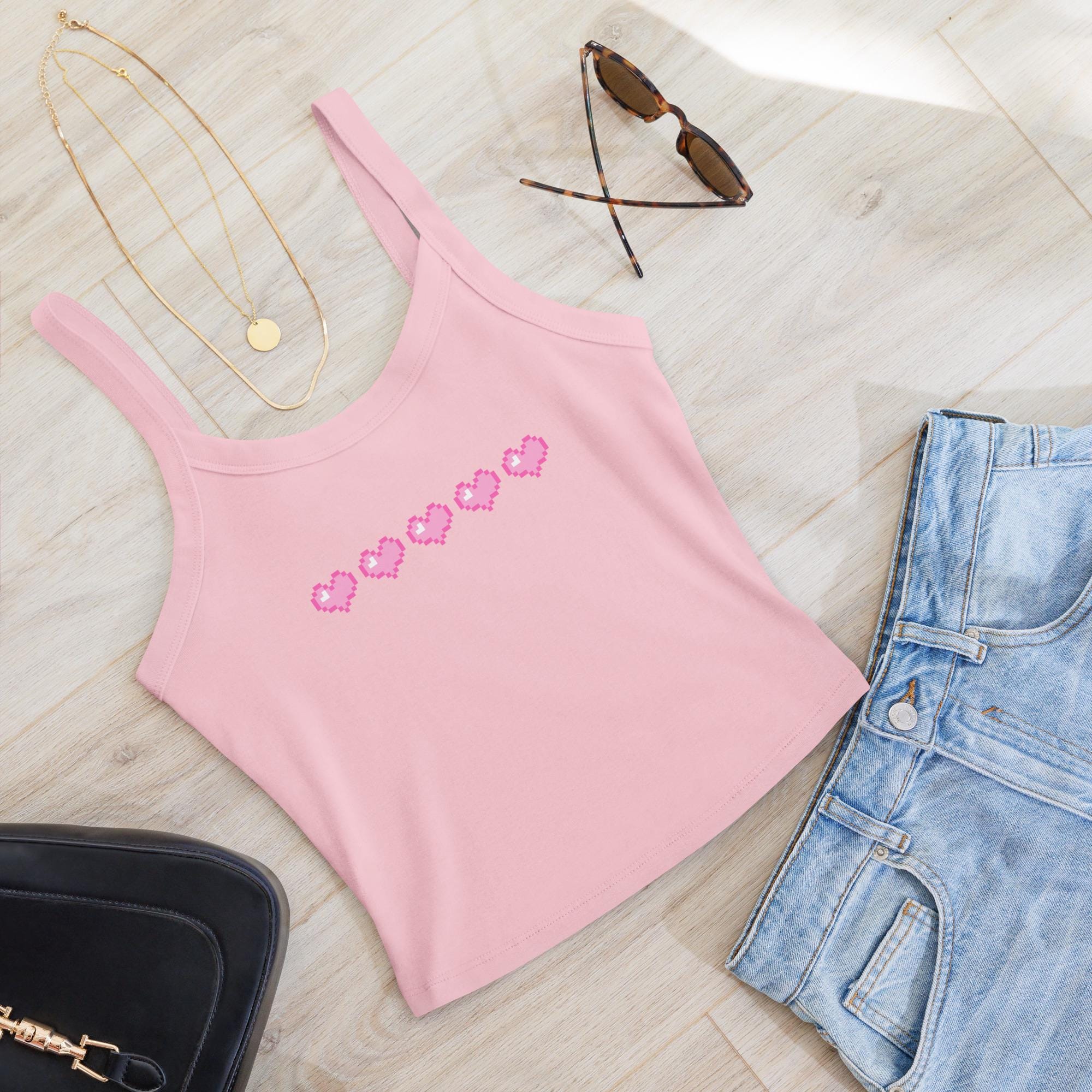 Cozy Gamer Apparel | Stardew Valley Tank Top | 8-Bit Heart Health Bar Crop Top | Pixel Art Gaming Tee | Cottagecore Gamer Gift for Her