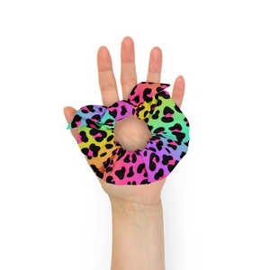 Rainbow Cheetah Print XXL Scrunchie | 90s Hair Accessories | Large Oversize Scrunchie | Rainbow Leopard Print | Neon Animal Print Inspired