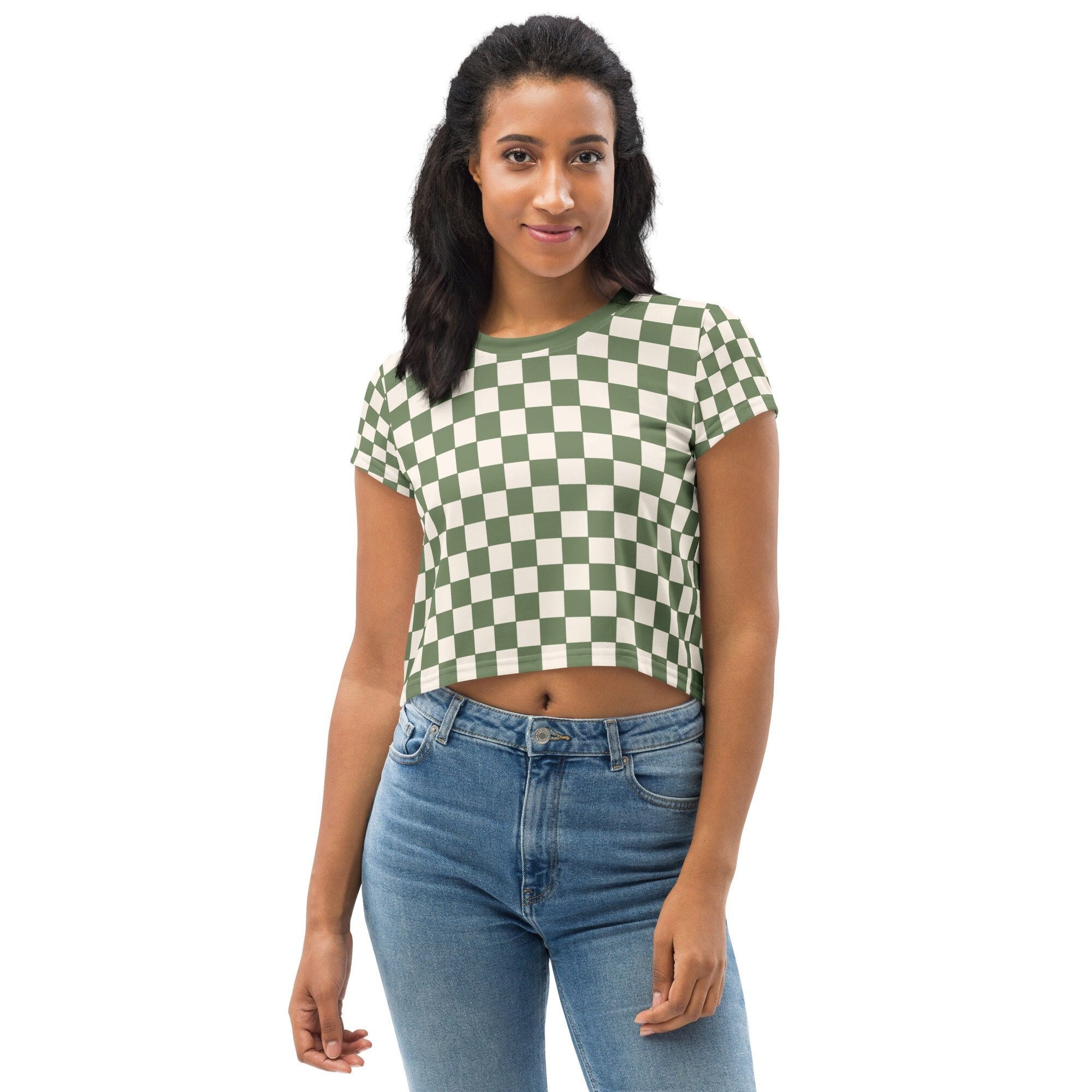 long sleeve checkered crop top
