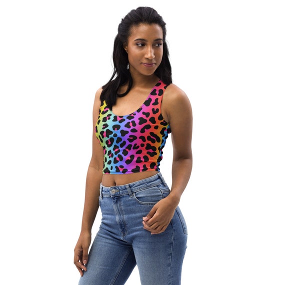 Rainbow Leopard Print Crop Top 90s Bachelorette Y2K Crop Top Pride