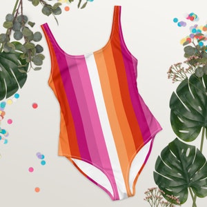 Zonsondergang Lesbische Pride Vlag One-Piece Swimsuit