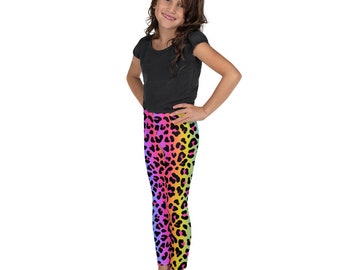 Rainbow Cheetah Print Kid&#39;s Leggings | 90s Inspired Leopard Children&#39;s Leggings | Neon Animal Print Inspired