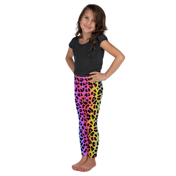 Leggings pour enfants imprimés guépards arc-en-ciel | Leggings pour enfants Léopards inspirés des années 90 | Imprimé animal néon inspiré