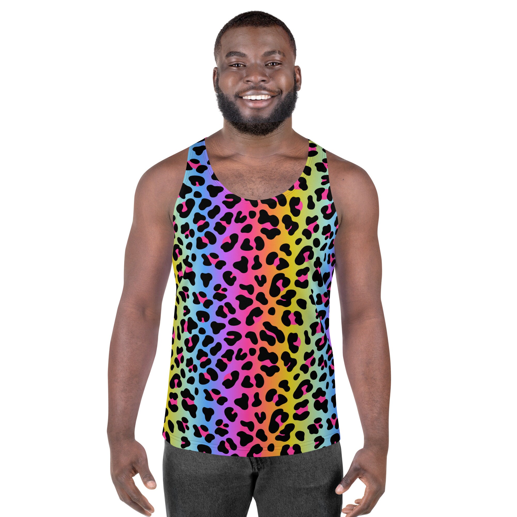 Rainbow Leopard Cheetah Print Tank Top | 90s Party Theme Shirt