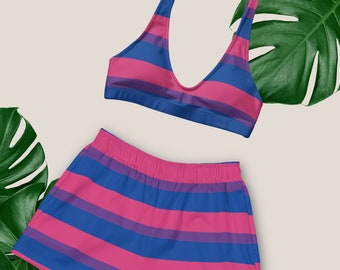 Bisexual Pride Flag Swim Suit | Bi Pride Recycled High Waisted Bikini Set | Bisexual Pride Outfit | Bi Flag Bikini