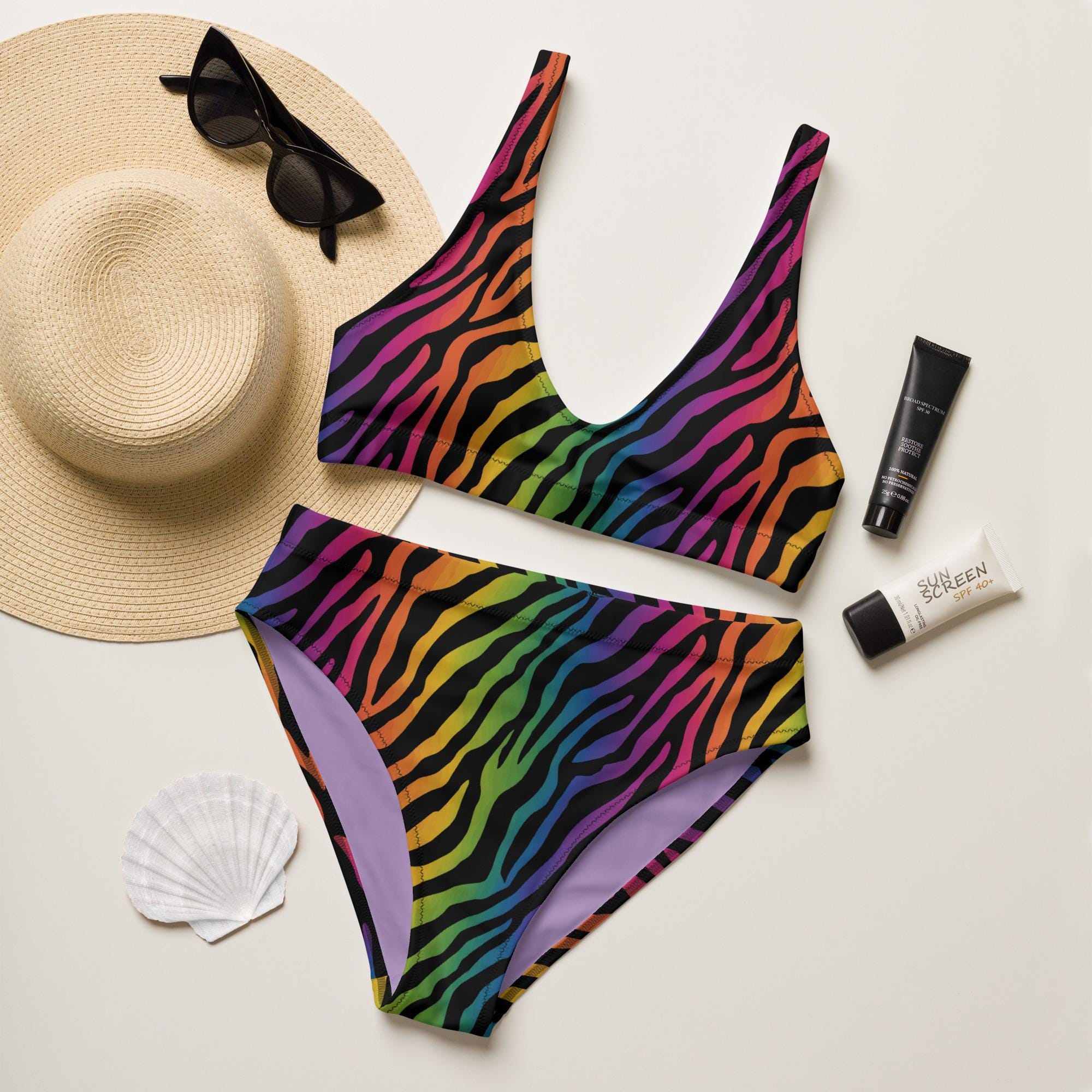 【関税送料込】CUPSHE Rainbow Zebra Asymmetrical 水着 Amazon.com: ALAZA Stylish Rainbow Zebra Look Tie Side Bottom