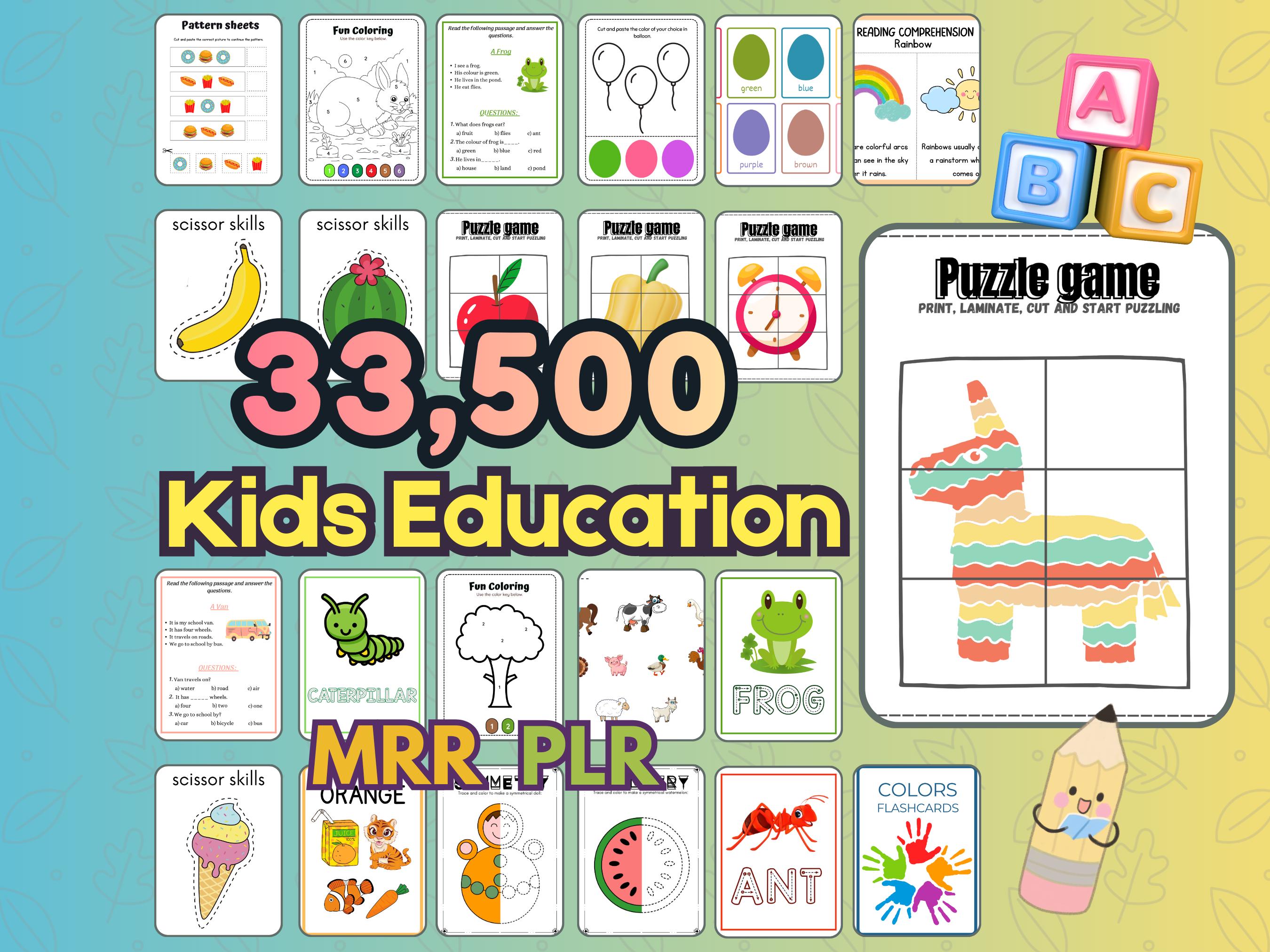 33,500 Kids Education, Colouring Pages, Learning Bundle, ABC Pages, PLR ...