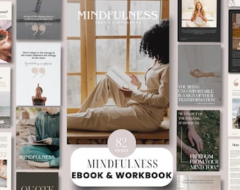 Mindfulness Content Kit for Wellness Coaches | MRR Canva Bundle Ebook + Workbook + Mockup