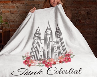 Think Celestial Velveteen Plush Blanket General Conference Inspirational Message Gift Young Women Relief Society Present Birthday Gift