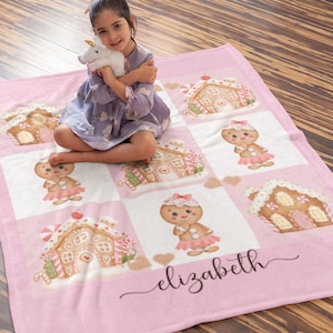 Custom Pink Christmas Gingerbread Velveteen Blanket Cozy Holiday Decor for Girls&#39; Rooms Throw Blanket Gingerbread Christmas Gift Blanket