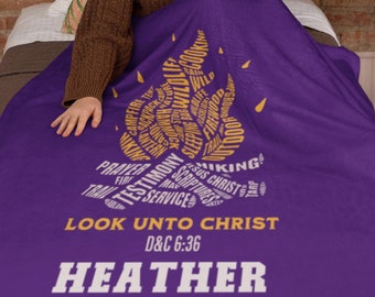 Custom 2025 LDS Youth Theme &quot;Look Unto Christ&quot; Velveteen Plush Blanket Perfect for Young Men, Women, LDS Leaders Gift for Camp or Birthday