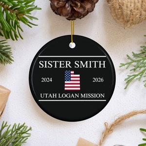 Custom LDS Sister Missionary Name Tag Ceramic Ornament Personalized Missionary Ornament Missionary Gift
