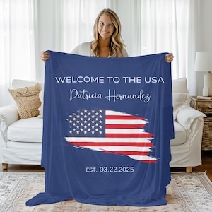 Custom American Citizen Velveteen Blanket Personalized Citizenship Gift Naturalization American Citizen American Flag New US Citizen Gift