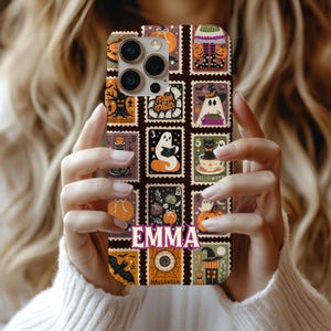 Halloween Phone Case Tough Case Halloween Stamps Retro Cute Ghosts Pumpkins Spooky Gift Personalized Horror Magsafe Ghost Phone Case Fall