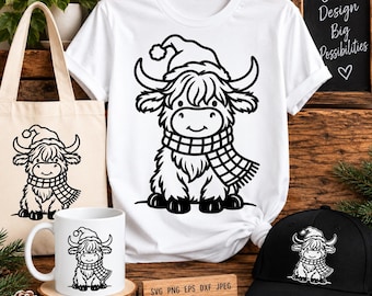 Christmas Highland Cow SVg| Highland Cow Christmas SVg | Cute Christmas Cow SVg | Highland Cattle SVG | Farmhouse Christmas SVG |