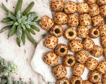 Wood Leopar Patterned Round Beads for Making Craft, Wood Olive Shaped Beads for Jewelry Making