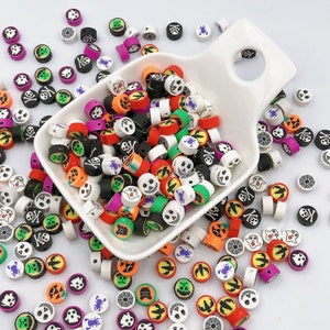 Halloween Themed Round Poylmer Clay Beads, Pumpkin Ghost Jack O Lantern Beads  Bracelet for Halloween Party, Halloween Beads for Jewelry