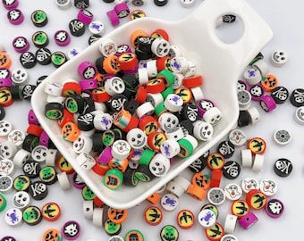 Halloween Polymer Clay Beads: Pumpkin, Ghost, Jack O'Lantern (40pcs)