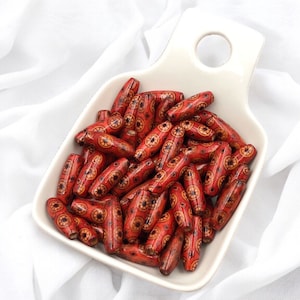 Natural Red Wood Tube Pattern Beads Oval Shaped Wooden Spacer Beads for Jewelry Making Craft Supplies