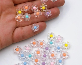 12mm Transparent Colored Acrylic Beads, Flower Shape Resin or Acrylic Beads, Flower Beads for Jewelry Making, Bubblegum Beads